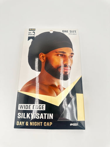 Mr. Durag Wide Edge Silky Satin Day and Night Cap Black One Size 4337 - ANNS BEAUTY SUPPLY